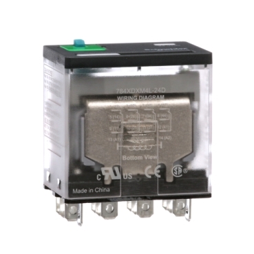 Schneider Electric General Purpose Relay; 15A; 4PDT; 24VDC; 14-Blade; LED; Mechanical Indicator; Test Button